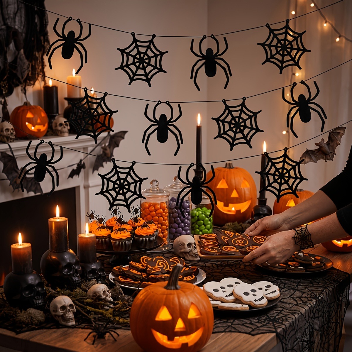 Spider Web Halloween Decoration - 2 sets Halloween-spinnenweb-bannerslingers, hangende decoraties voor