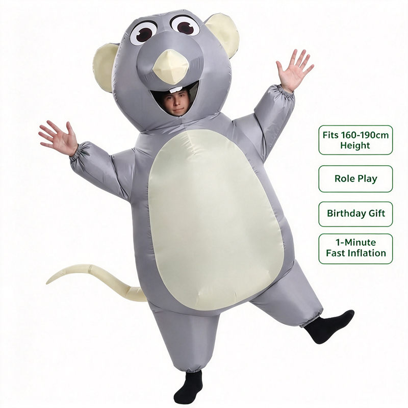 Halloween Costume Kids - Opblaasbaar grijs muiskostuum voor volwassenen en