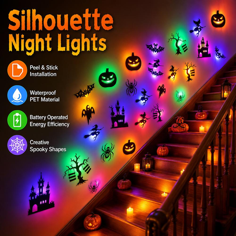 Halloween Pumpkin Decor Led - 30PCS LED Halloween-muursticker 3D hol nachtlampje