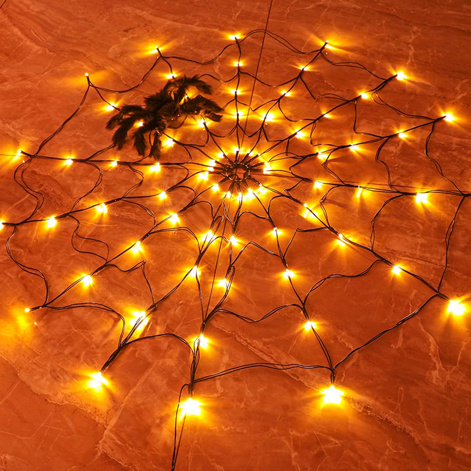 Halloween Led String Lights Orange - 1-4 stuks Halloween spinnenweb LED-lichtsnoer, oranje,
