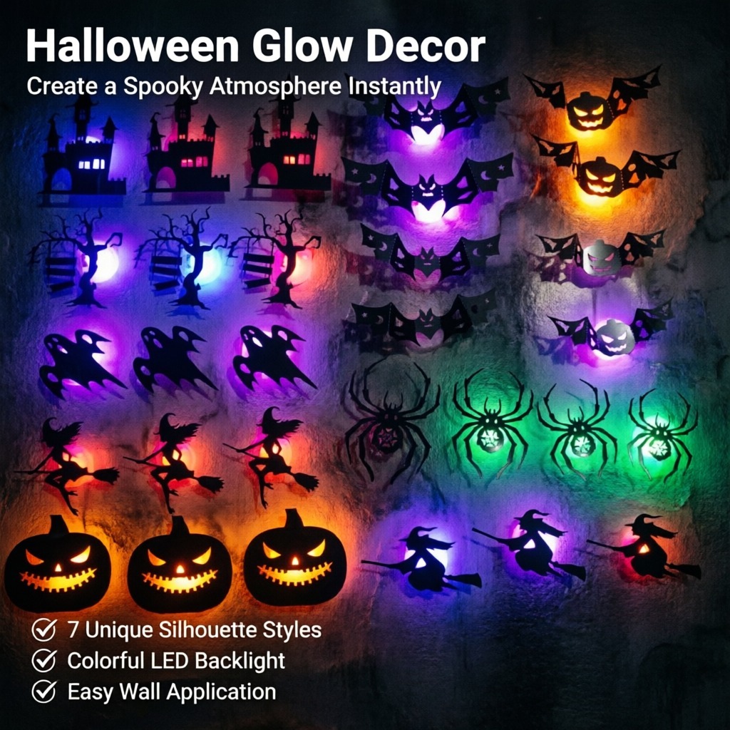 Halloween Pumpkin Decor Led - 8 stuks/set LED Halloween muursticker 3D