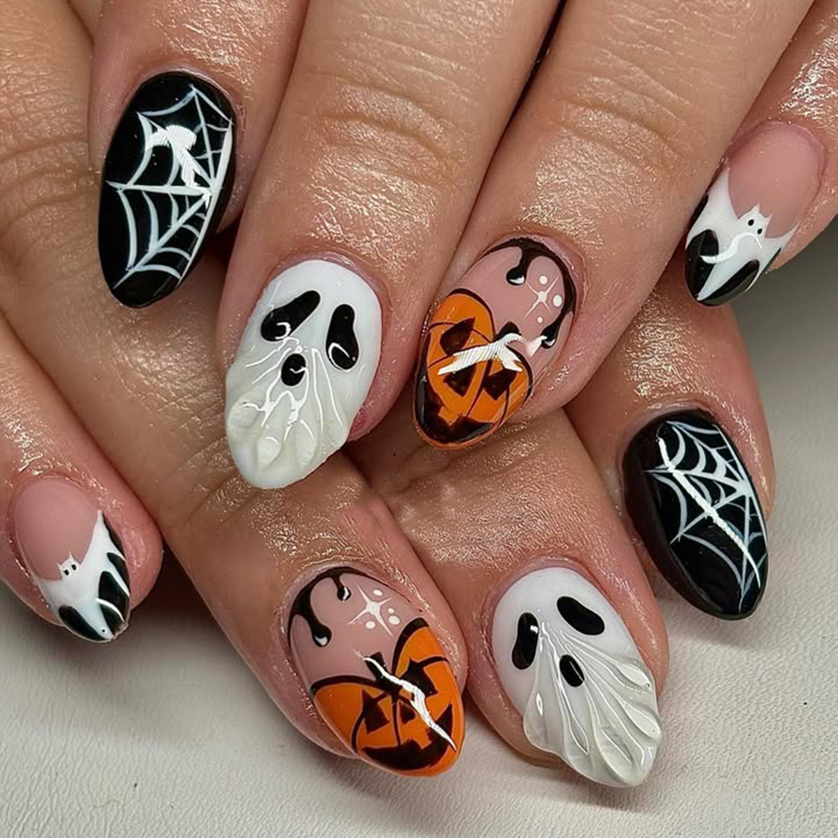 Pumpkin Lantern Halloween - Halloween nepnagels spook pompoen lantaarn spinnenweb