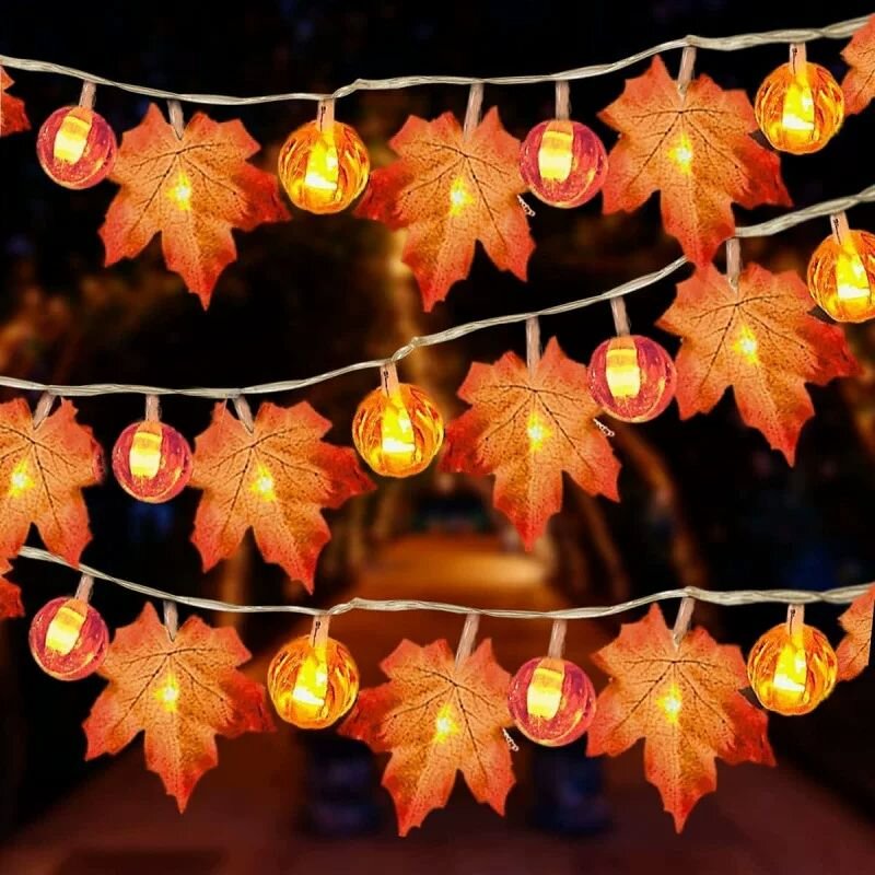 Halloween Led String Lights Orange - 59/118 inch Halloween Pompoen Esdoornbladeren Lichtslingers